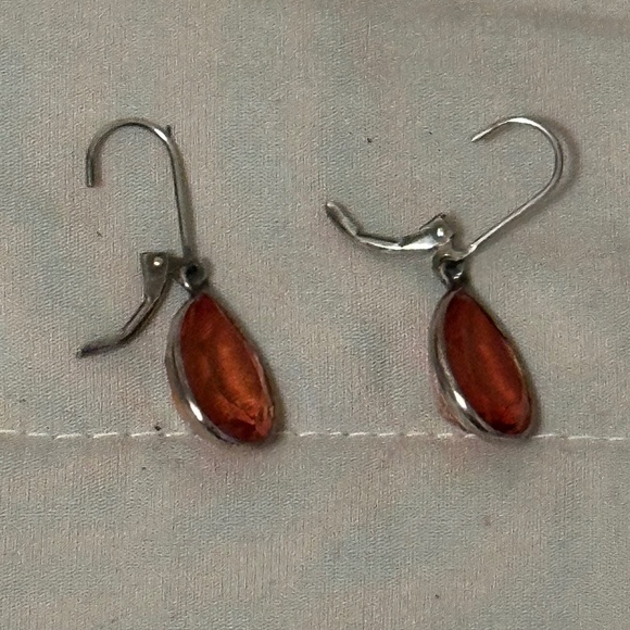 925 Sterling Silver Artisan Crafted Genuine Treated Fire Quartz Dangle Earrings - Picture 9 of 12